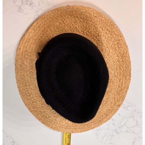 Kate Spade New York Hat 100% Wool Raffia Straw Brim Fedora Black Ribbon Bow - Picture 10 of 10